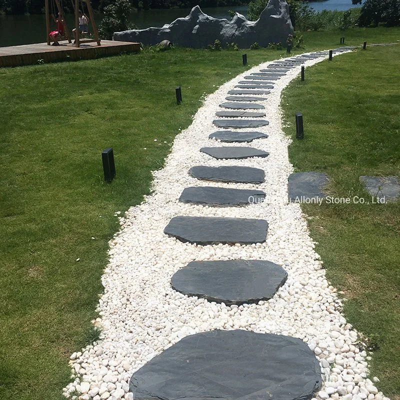 Natural Round Black Slate Stepping Stone for Garden Walkway