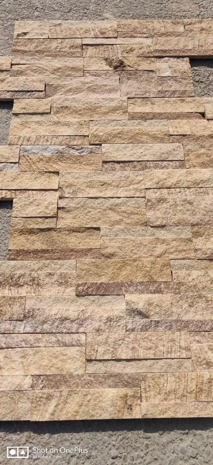 China Yellow Sandstone Culture Stone, Stacked Stone Panel, Thin Stone Veneer, Exposed Wall Stone, Ledge Stone for Wall Cladding