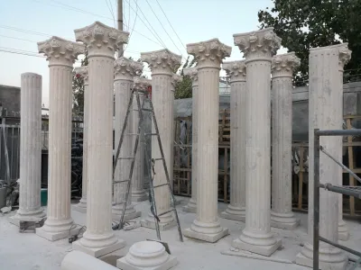Private Residence Customized Natural Stone Pillar Marble Portico Stone Roman Column for Sale