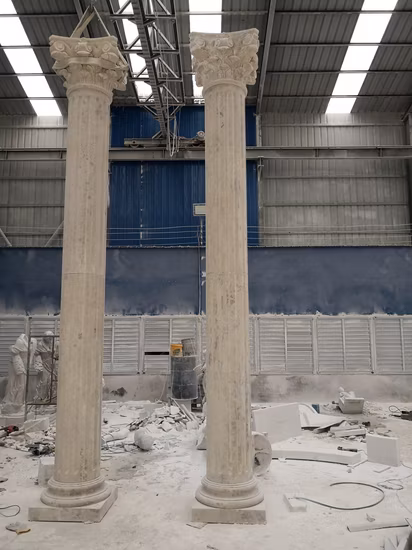 Private Residence Customized Natural Stone Pillar Marble Portico Stone Roman Column for Sale