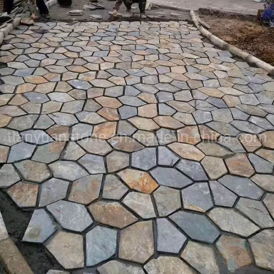 Golden Yellow/Green/White Quartz Slate Flagstone Mat Mesh Stone Tile