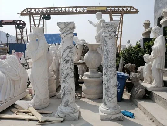 Blve Hand Carved Large Luxury Villa Decorative Beige Marble Column Stone Round Pillar Design for Hotel 