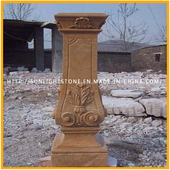 Yellow Marble Stone Hand Carved Roman Column 